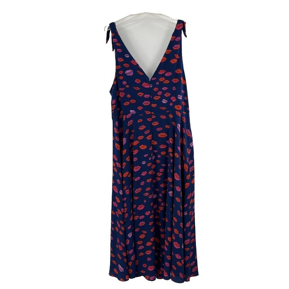 Betsy Johnson Tank Dress Red Lips Navy Dress 20W Lined - Picture 2 of 11